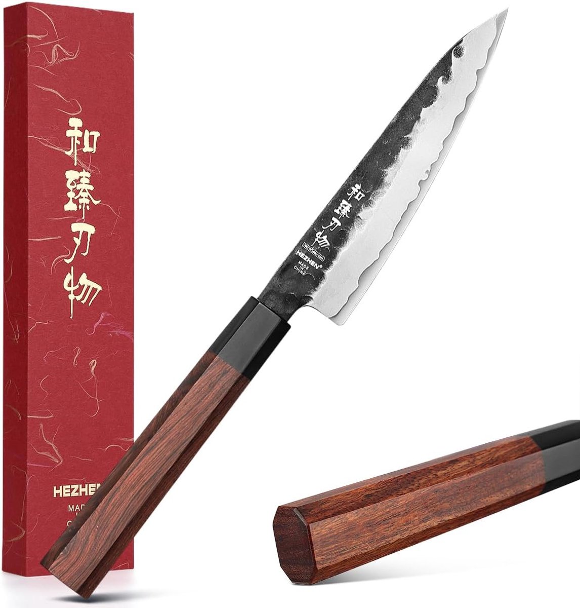 SnelShoppen - Universele Schilmes - HEZHEN Peeling Knives - Japanse Keukenmes - 10Cr15CoMoV Staal - Octagonale Houten Handgreep - Perfect voor Fruit e