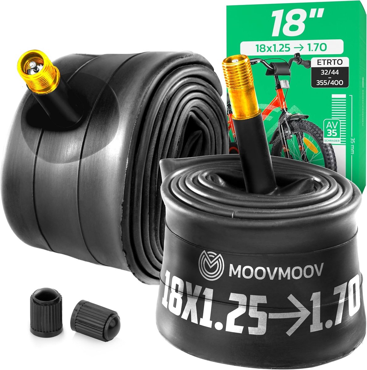 SnelShoppen - Binnenband 18 inch Set van 2 - Voor Fietsen 18x1.25, 18x1.35, 18x1 3/8, Schrader Ventiel, Duurzaam en Betrouwbaar, Perfect voor Kinderen