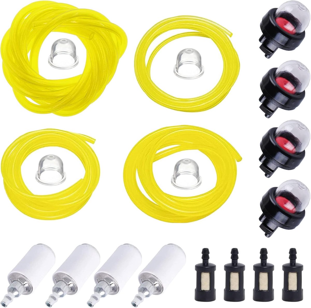 SnelShoppen - Set van 4 Benzine Kleppen voor Grasmaaier, Brandstoffilter en Primerlamp, Benzineslang (2 x 3.5 mm, 2.5 x 5 mm, 3 x 5 mm, 3 x 6 mm) voor