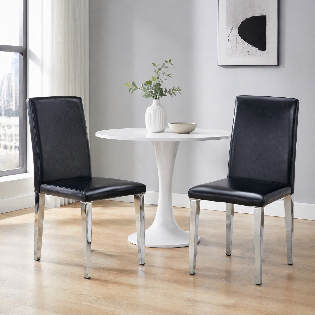 COVREO Eetkamerstoel set van 2 90 x 41 cm zwart en zilver kunstleer met metalen onderstel