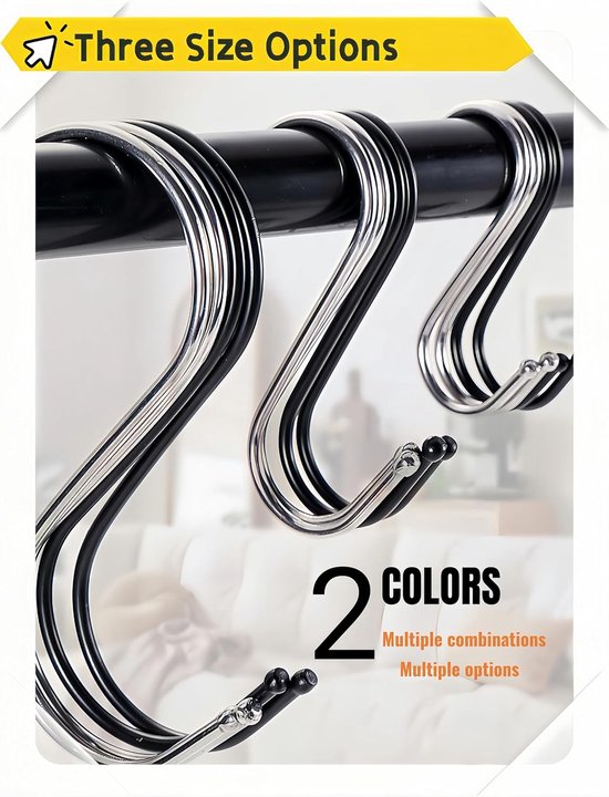 SnelShoppen - 10-Pack S-Hooks 12cm Zwarte RVS S-Haak voor Ophangen in Keuken, Badkamer, Slaapkamer, Woonkamer en Kantoor - Lichtgewicht en Roestvrij van Snelshoppen — afbeelding 4