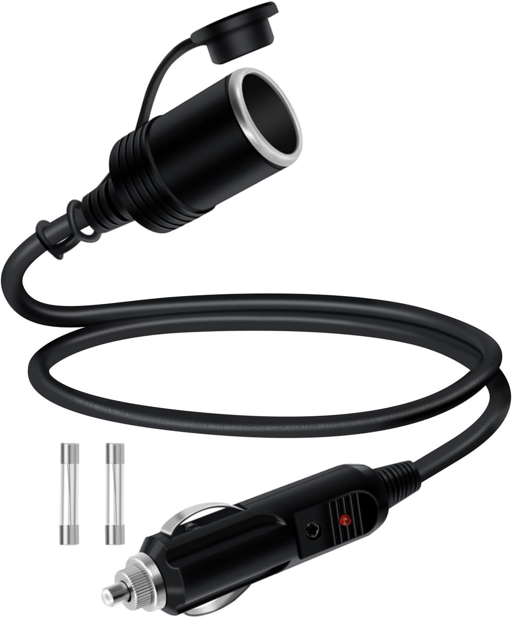 SnelShoppen - Cigarette Lighter Extension Cable 12V 24V - Heavy Duty 16AWG 2x1.0mm² - 2 Meter - Met LED en 15A Fuses voor Auto en Motor