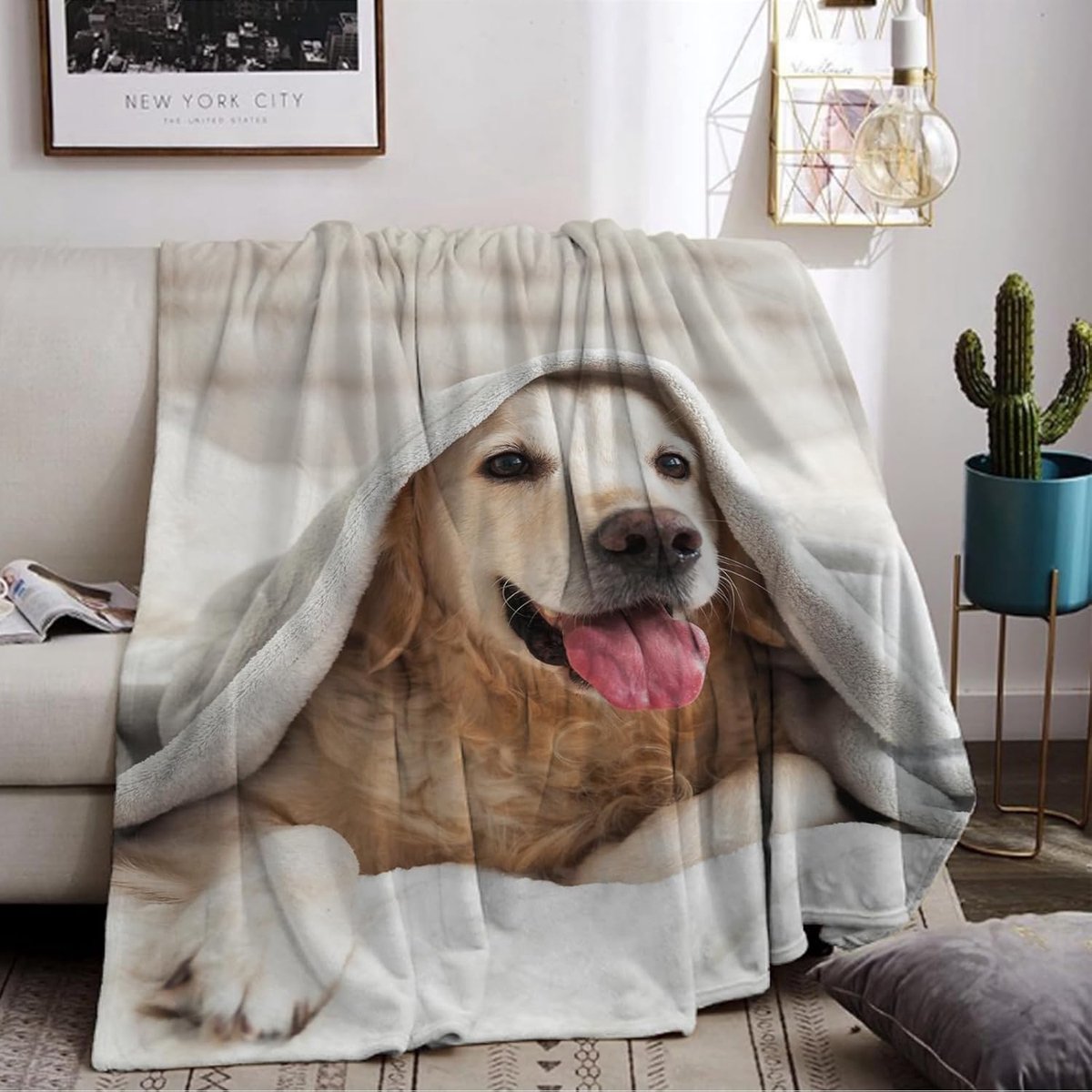 SnelShoppen - Cuddly Dog Printed Fleece Dekentje 150x200cm - 3D Dierenprint Pluche Kinderen - Super Zacht en Warm voor Bank, Bed, TV, Speelkamer