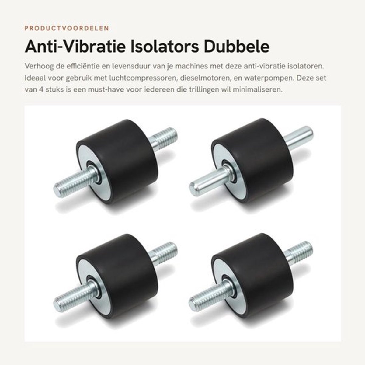 Rubberenen Isolator - 4 Stuks - Anti-vibratie - Dempingselement - Geschikt voor Luchtcompressoren - Geluidsreductie - Versterkte Stabiliteit - Trillingsisolator