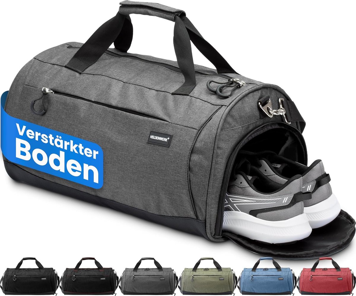 SnelShoppen - Grote Sporttas met Schoencompartiment en Vochtcompartiment, Ideaal als Reis- en Fitnessbag, Grijs, 58x31x31 cm (50L)