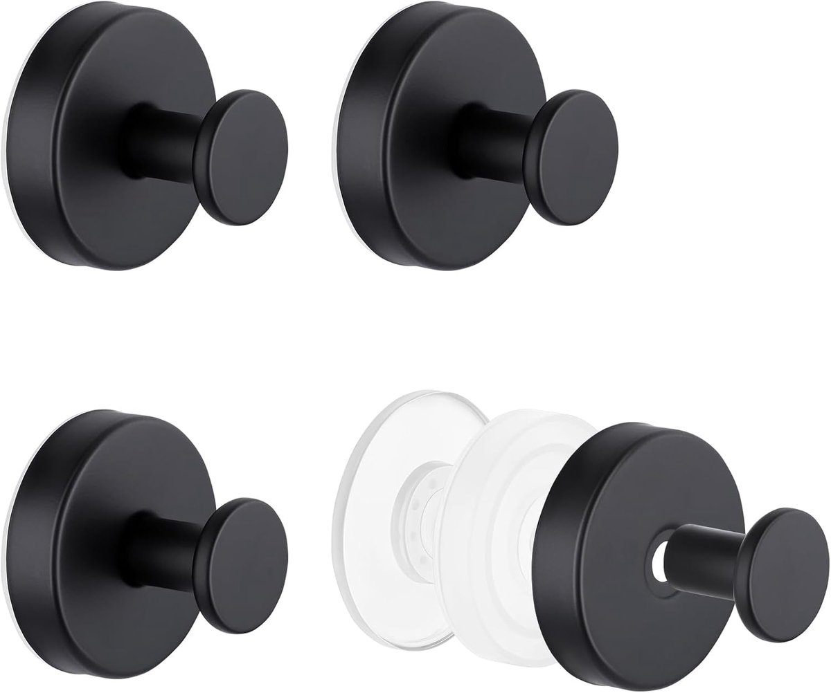 SnelShoppen - Suction Towel Hooks 4 Stuks - Sterke Zuignappen Haakjes - RVS Wandhaken - Waterproof en Herbruikbaar - Zwart - Ideaal voor Badkamer en K