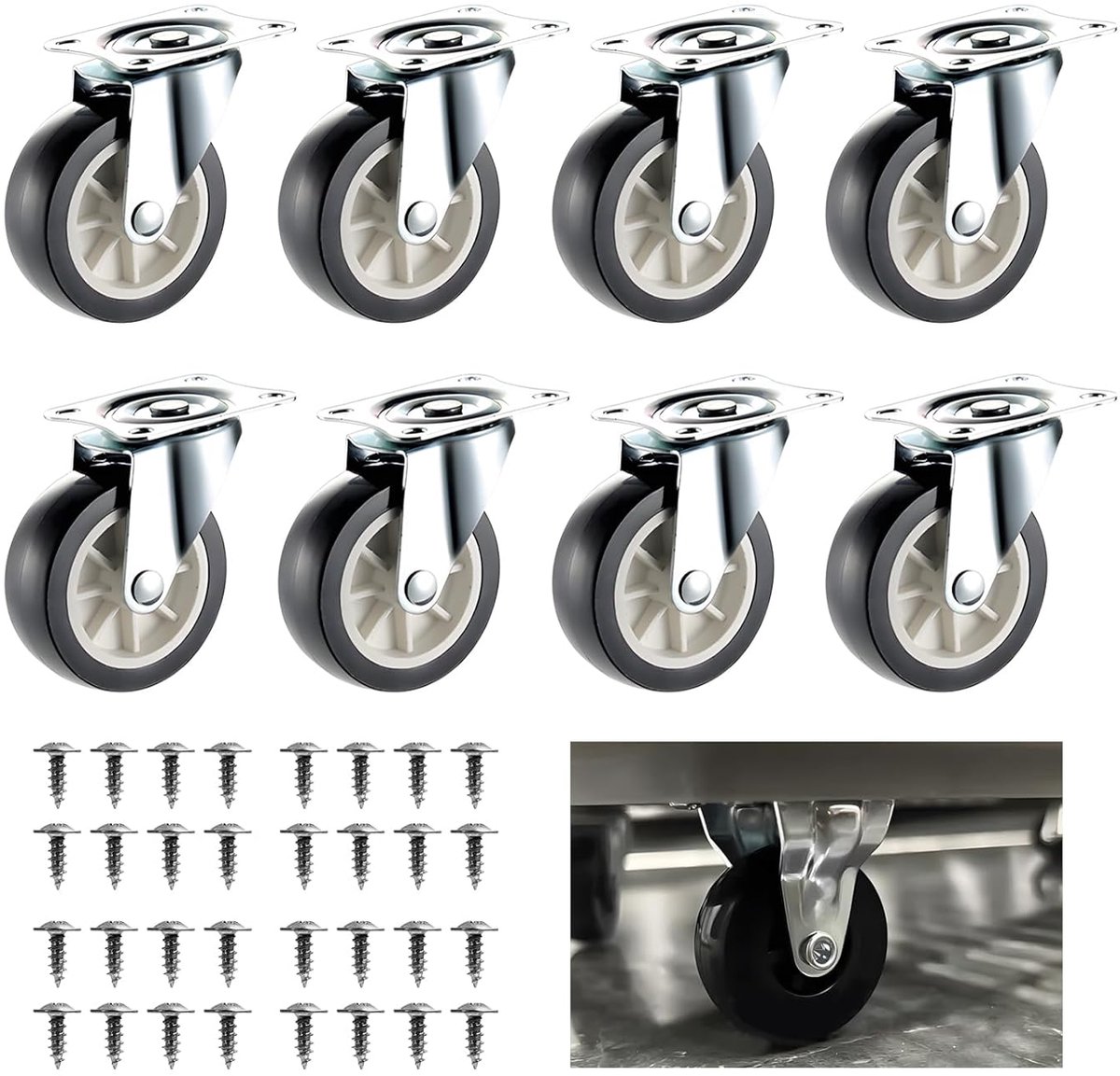 SnelShoppen - 8 Stuks Mini Meubels Wielen - Universele Rubber Wielen met Schroeven voor Kantoormeubels, Stoelen en Mini Meubels - Duurzame Stalen Cons