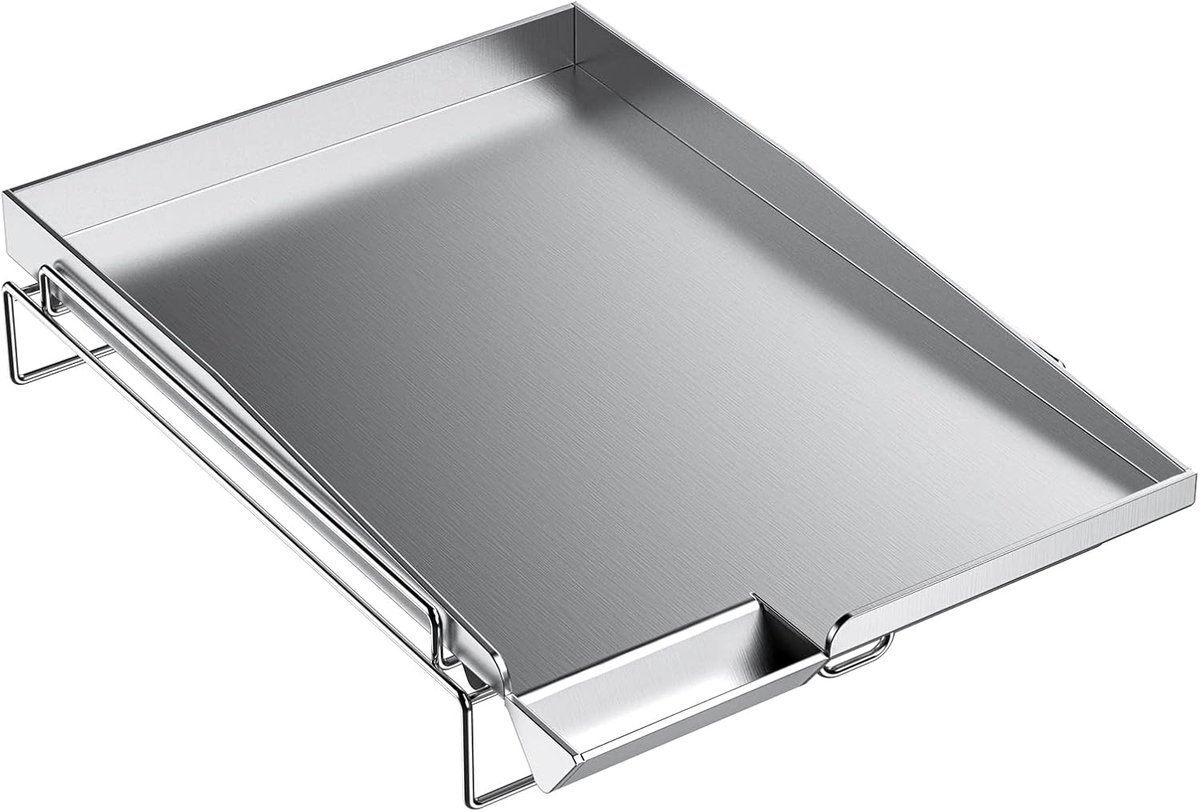 SnelShoppen - RVS Grillplaat voor Zijkoker van Gasbarbecue | Geschikt voor BBQ, Koken, Camping, Met Verwijderbaar Frame en Vetopvangbak