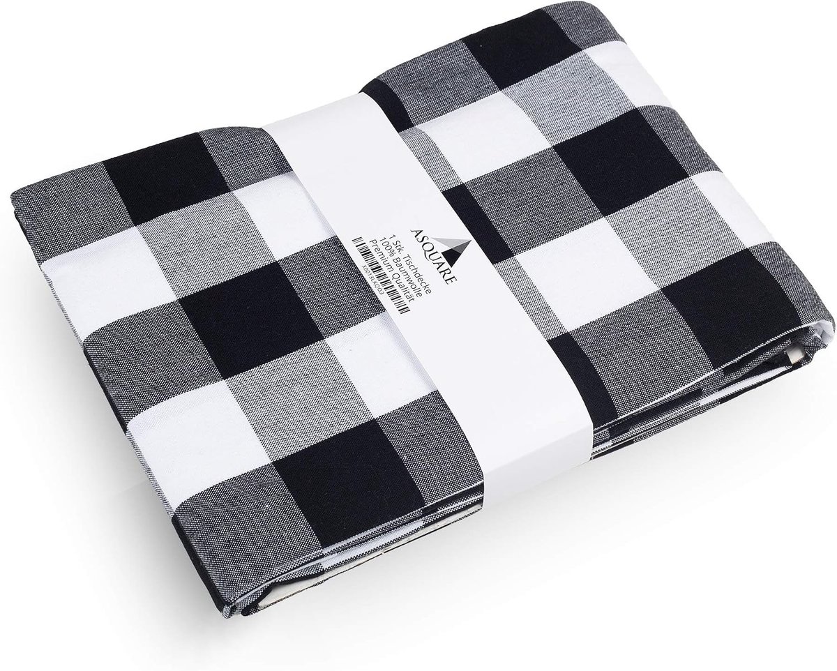 SnelShoppen - Robust Tafellaken 140 x 240 cm - Hoogwaardige Katoen, Zwart Geruit, Wasbare Tafelkleed voor Feesten, Tuin, Keuken en Gezellige Gezinsbij