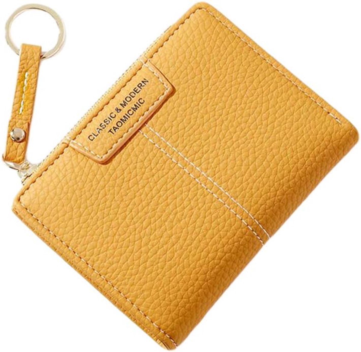 SnelShoppen - PU Leather Damesportemonnee met Rits, Klein Kaartenhouder met Sleutelhanger, Geel, Praktisch en Stijlvol voor Dagelijks Gebruik