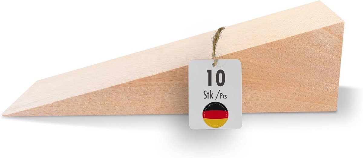 SnelShoppen - Houten Deurstopper Set van 10 - Natuurlijke Beukenhouten Wedges (150x50x40mm) - Duurzaam, Stijlvol en Praktisch voor Huis en Tuin