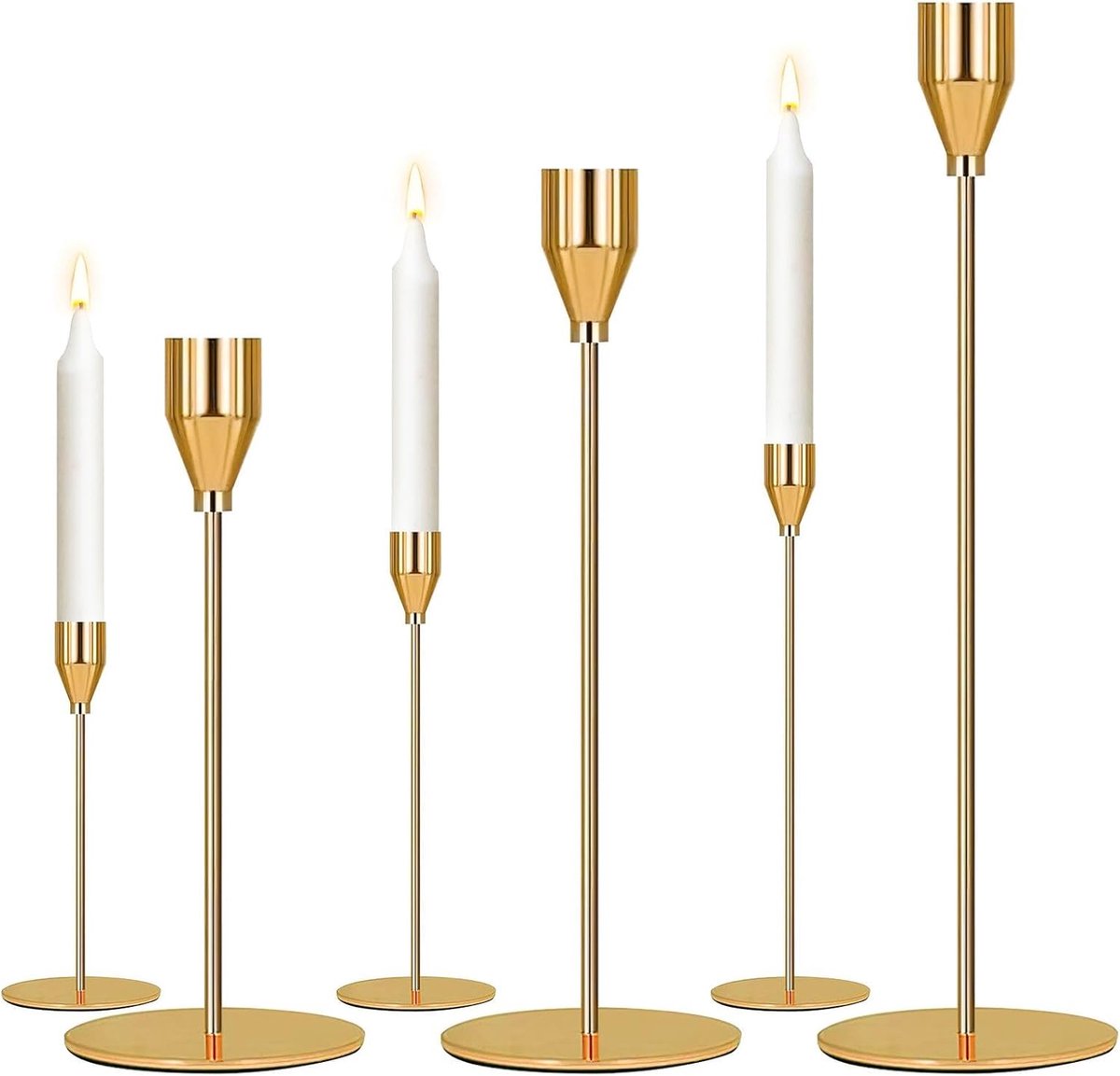 SnelShoppen - Set van 3 Gouden Kaarsenhouders, 33/28/22 cm, Moderne Metalen Kaarsenstandaards voor Feest, Bruiloft, Kerst en Decoratie