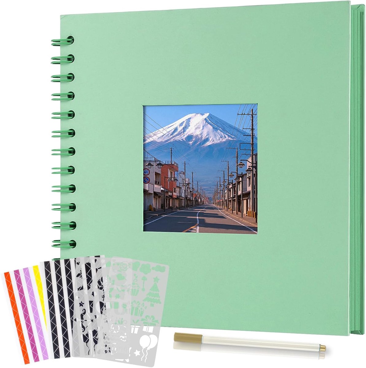 SnelShoppen - DIY Spiral Album 21x21 cm Foto Album Scrapbook met 40 Pagina's, Groene Hard Cover voor Baby, Valentijnsdag, Verjaardag, Kerstmis