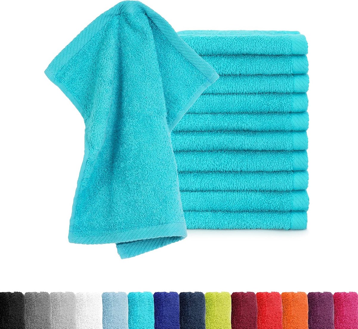 SnelShoppen - Set van 10 zachte zeepdoekjes voor gezicht en lichaam, 30x30 cm, absorberende katoenen washandjes, Oeko-Tex gecertificeerd, turquoise, p