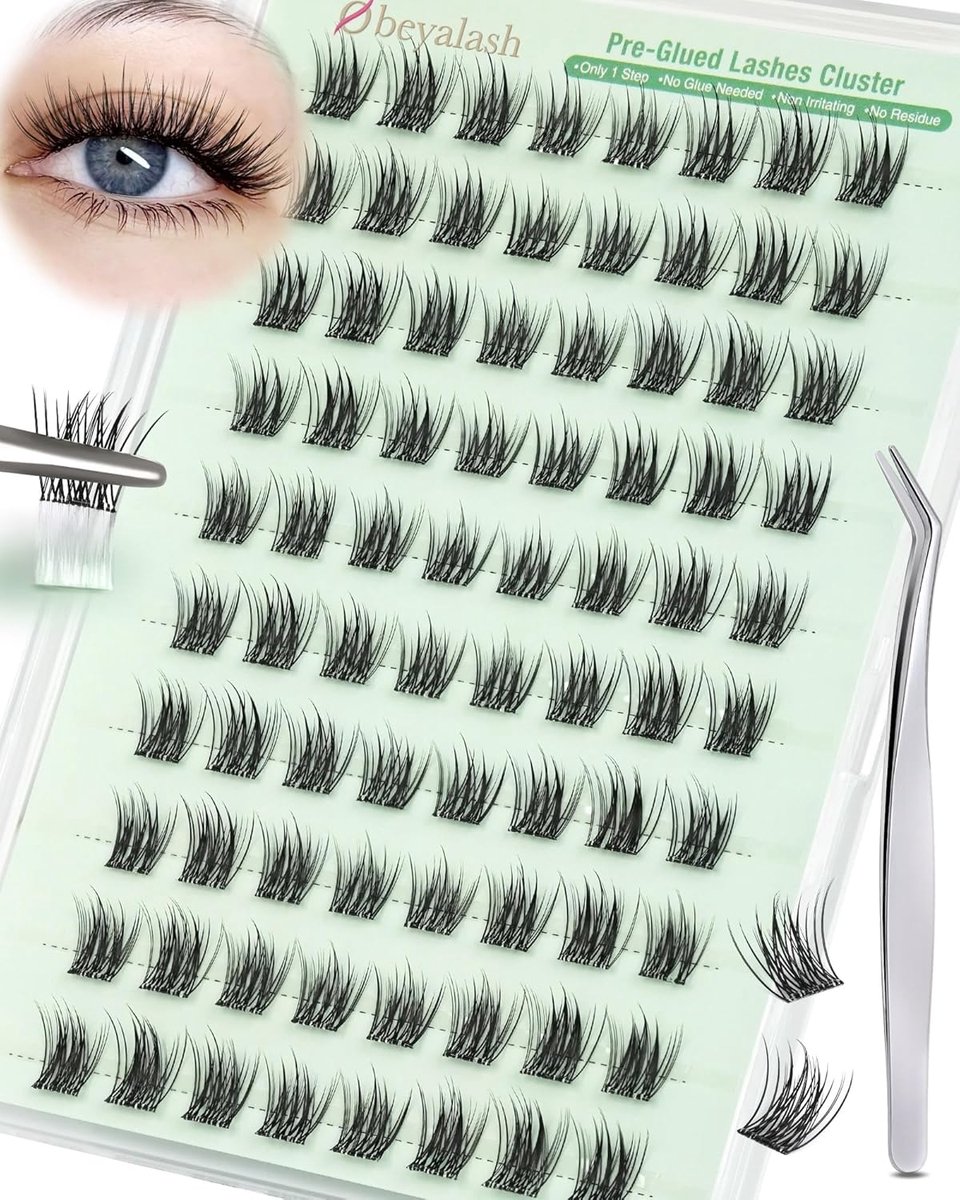 SnelShoppen - Zelfklevende Wimperextensions Set 13mm 14mm - Natuurlijke Cluster Wimpers - Inclusief Pincet - Voor DIY - Binnen 3 Seconden Klaar - Geen