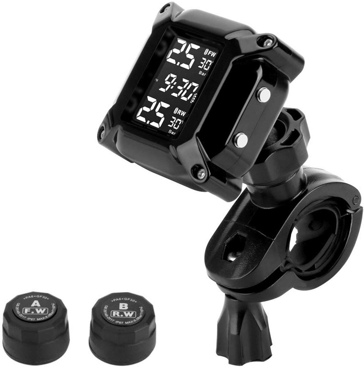 SnelShoppen - Draadloos Motorrubberdrukmonitoringssysteem met 2 Externe Sensoren, LCD Display, Waterdicht, Anti-Off, Car Alarm System