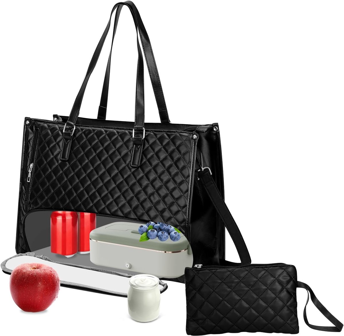SnelShoppen - 2-in-1 Lunch Bag en Handtas Combinatie, Laptoptas met Geïsoleerd Lunchcompartiment 15.6 Inch, Werktas voor Kantoor (Zwart)