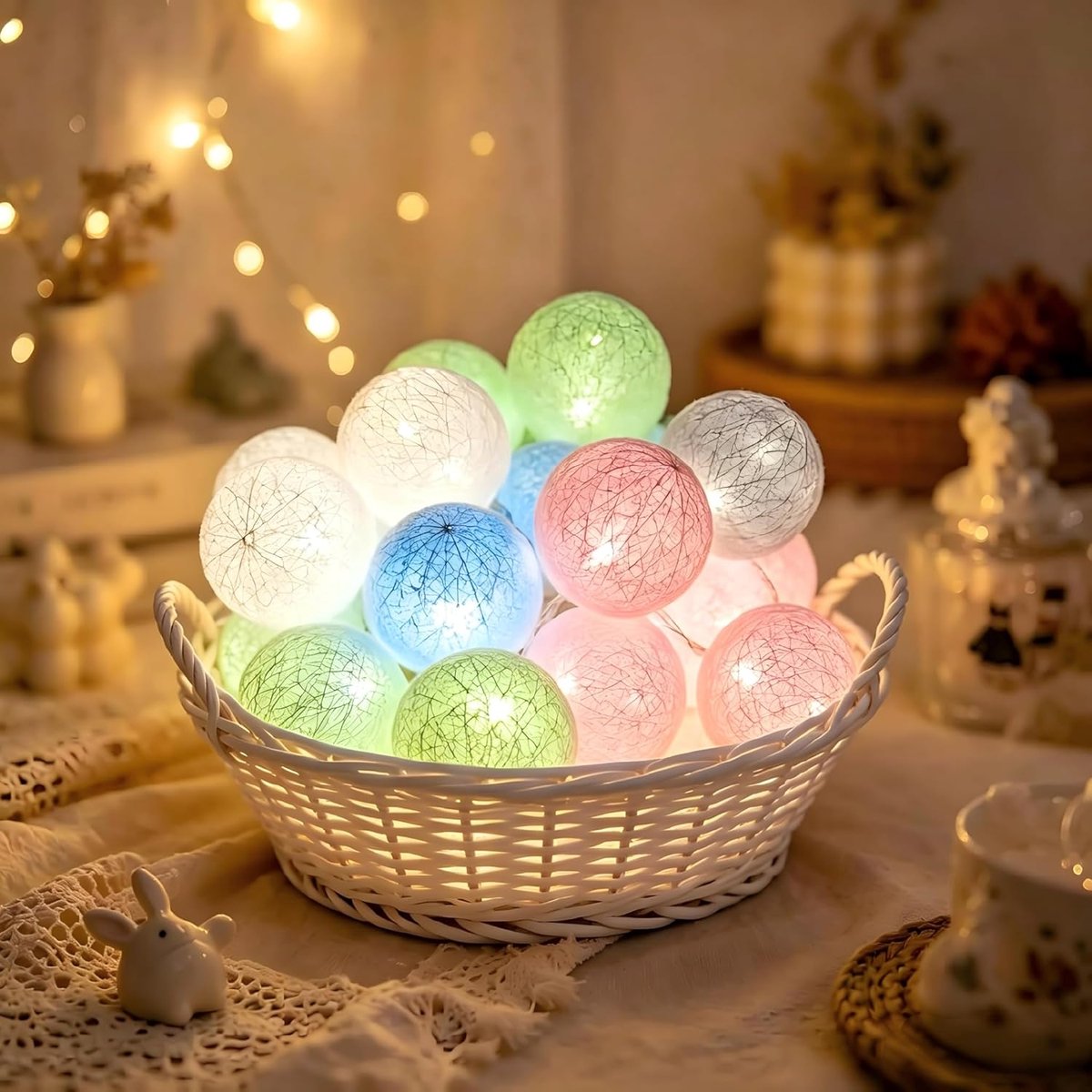 SnelShoppen - 20 LED Fairy Lights 300 cm Batterij Aangedreven Katoenen Ballen Slinger - Feestverlichting voor Kerst, Bruiloft, Kinderkamer, Party Deco