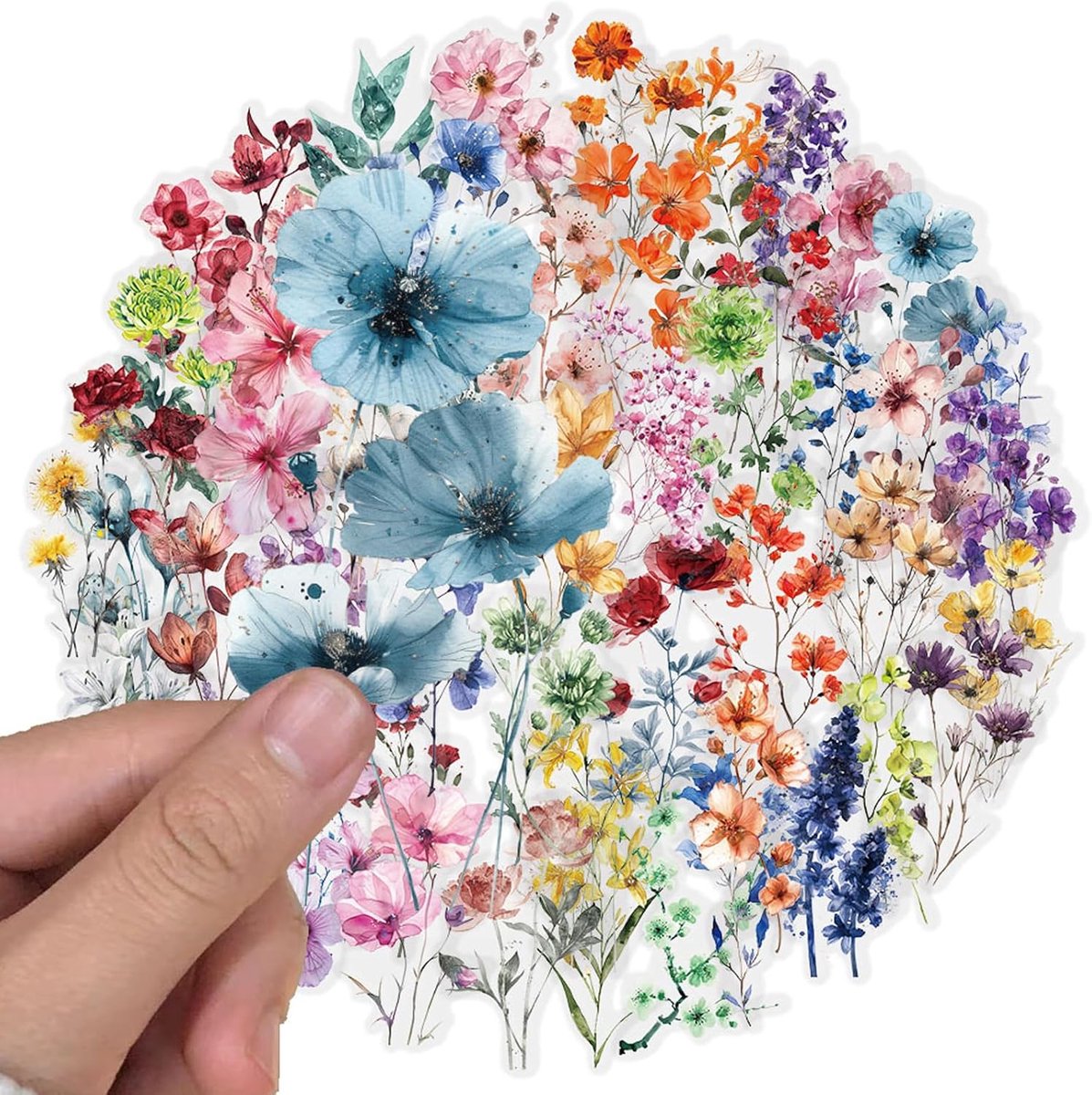 SnelShoppen - Pack van 50 Transparante Bloemenstickers, Zelfklevende Sticker voor Fotoalbum, Aesthetic Decoratie, Watervast PVC, Voor Laptop, Scrapboo