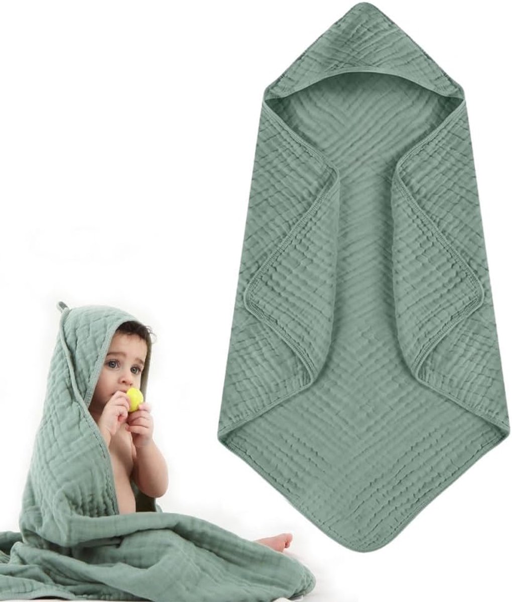 SnelShoppen - Baby Kapdoek, Hooded Badhanddoek voor 0-18 Maanden Baby's, 80x80 cm, 100% Katoen, Groene Badcape voor Bad en Bedtijd