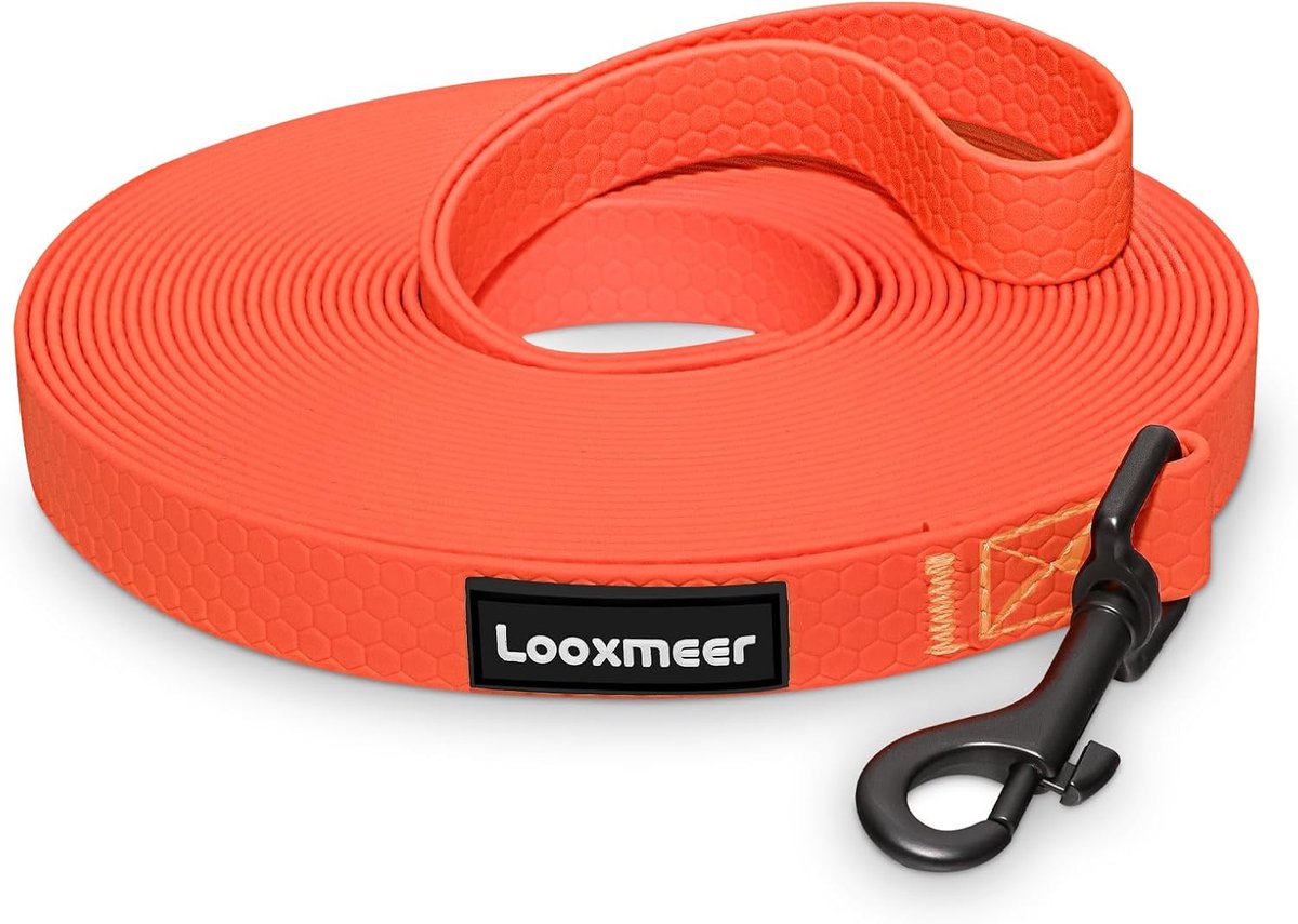SnelShoppen - Hondenriem 3m/5m/7m/10m/15m/20m/25m/30m - Robuuste Rubber Hondenlijn voor Kleine en Middelgrote Honden - Neon Oranje - Waterdichte Leash