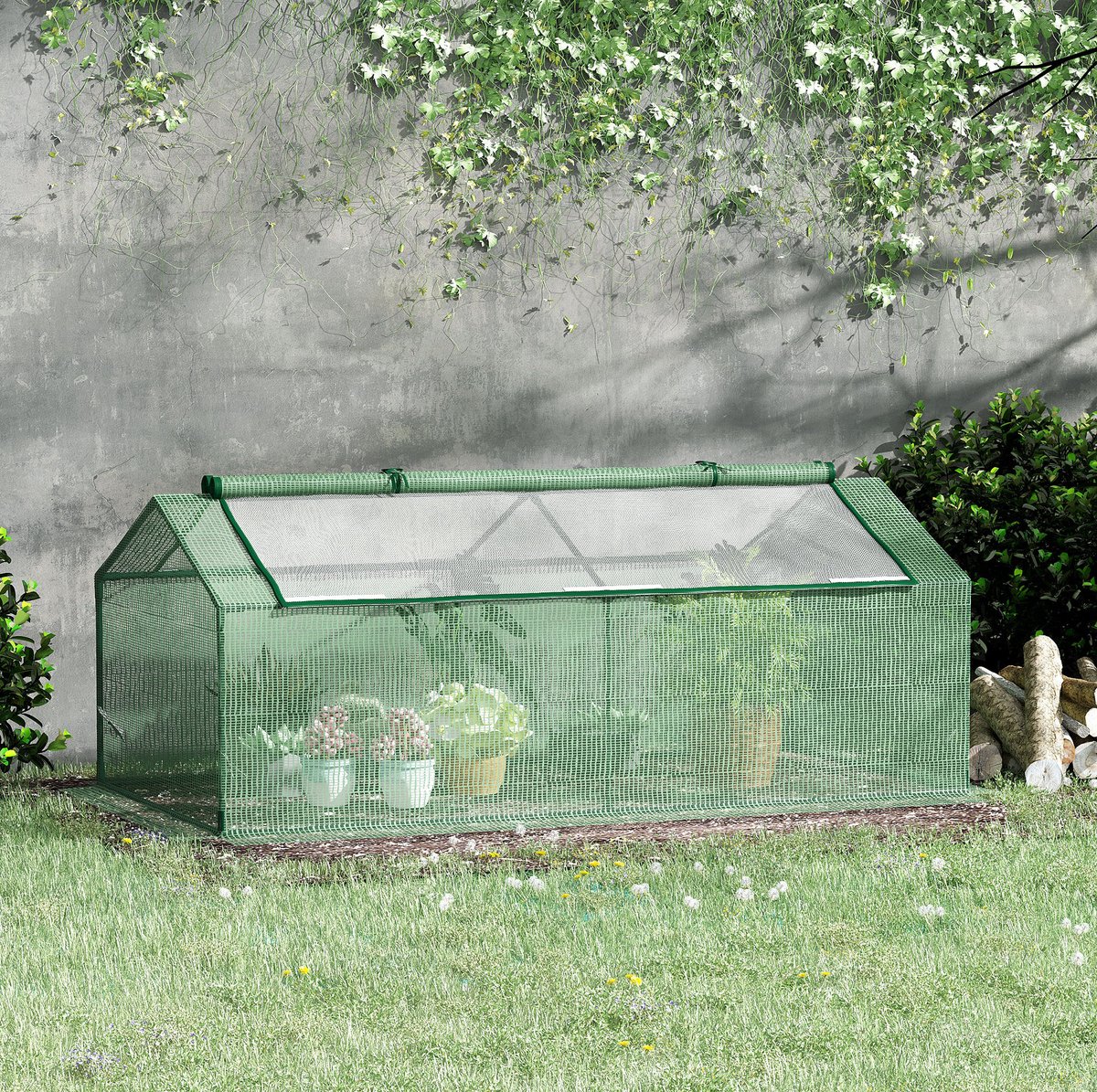 COVREO Kweektunnel 180 x 90 x 70 cm - groen, metalen frame, 2 ramen met ritssluiting