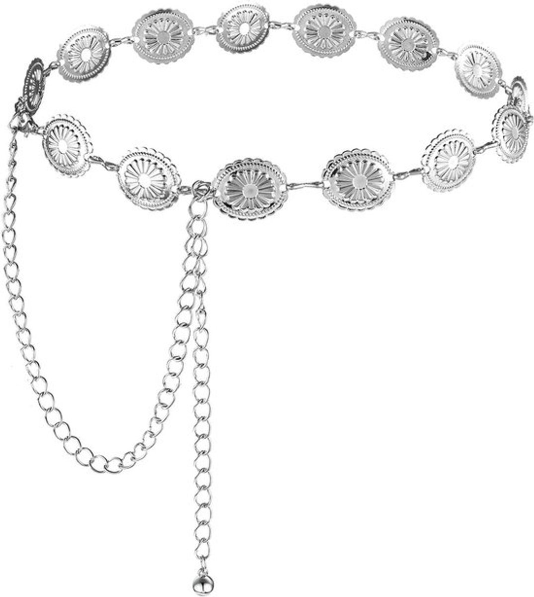 Verstelbare Metalen Taille Kettingriem voor Dames - Holle Madeliefje - Zilver - Jurkriem - Jeansriem - Stijlvol design