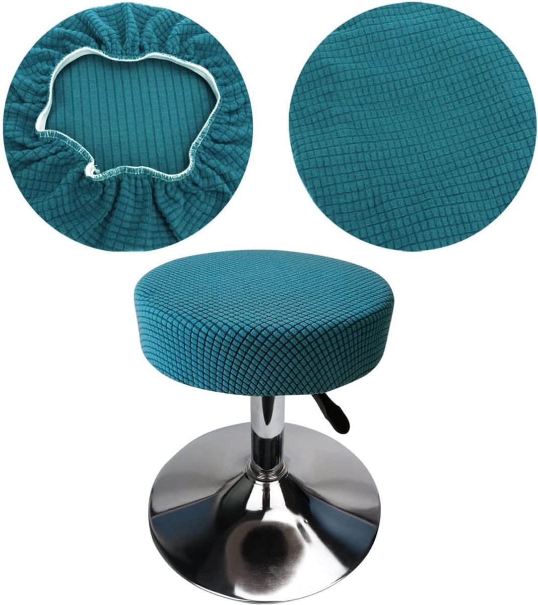 SnelShoppen - Ronde Stool Cover 30-40 cm - Luxe Stretchstof, Wasbaar, Kreukvrij, Stofvrij, Zacht en Duurzaam, Peacock Blue - Verander je Kruk in Secon