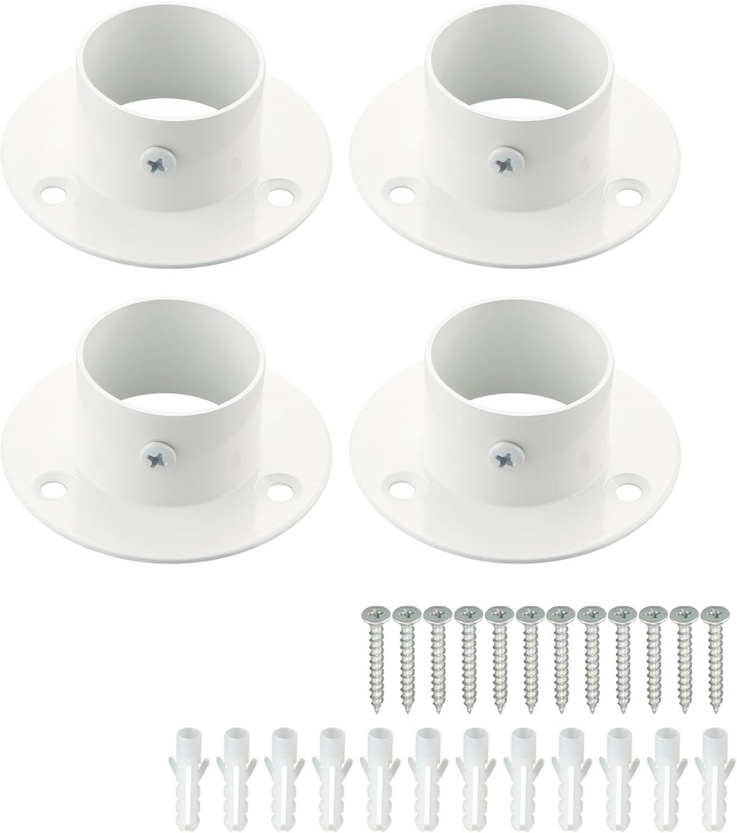 SnelShoppen - Mooche RVS Flens Houder voor Kledingrail met Verstelbare Schroef, Einde Houder voor Gordijnroede, Diameter 38 mm, Wit, Duurzaam en Elega