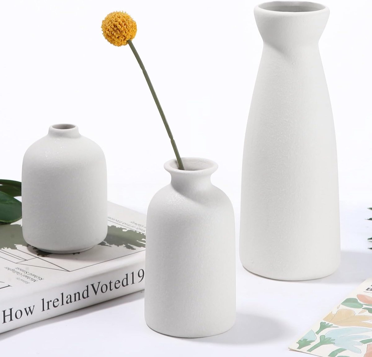 SnelShoppen - 3 Witte Keramische Vazen - Modern Minimalistisch Scandinavisch - Voor Binnenhuisdecoratie - Voor Vers en Gedroogde Bloemen - Tafeldecora