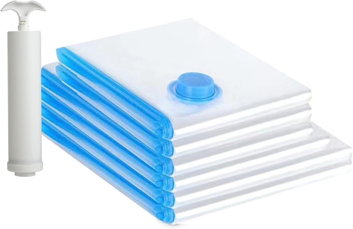 SnelShoppen - Vacuumzakken voor Kleding met Handpomp - 6 Stuks (2 x 100 x 80 cm, 2 x 100 x 70 cm, 2 x 80 x 60 cm), BPA-vrij, Transparant, Ideaal voor