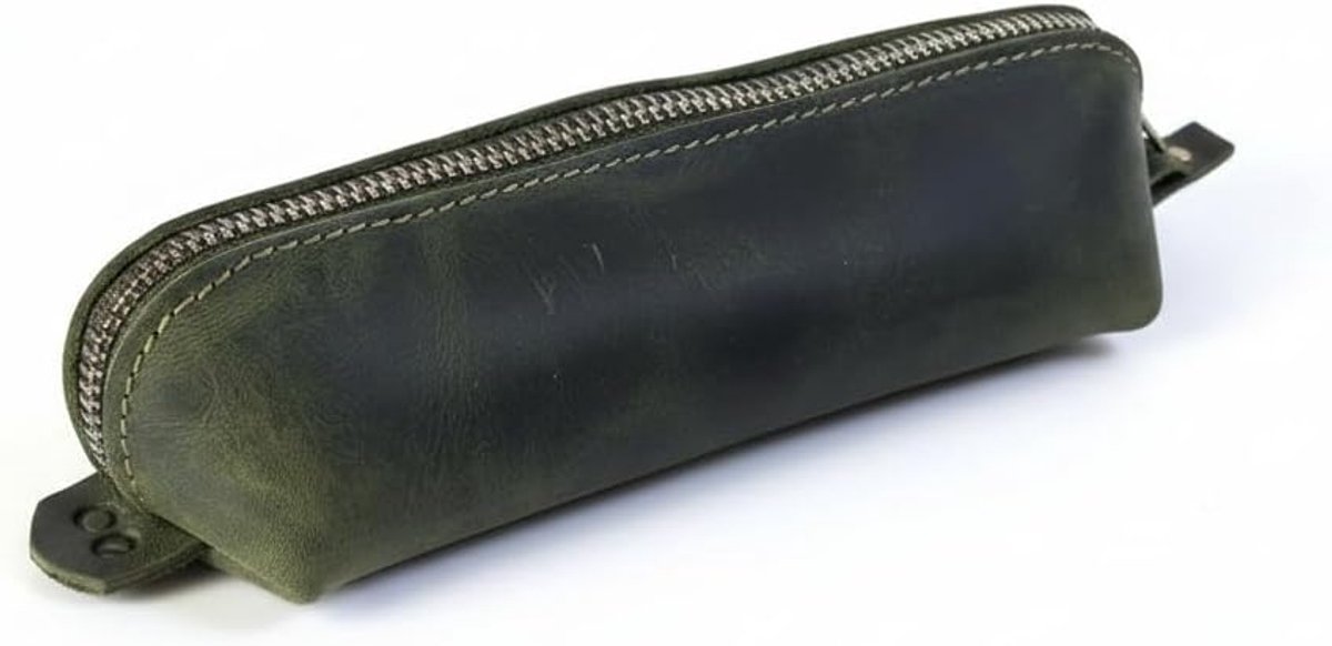 SnelShoppen - Handmade Echt Leer Pennenhouder - Multifunctionele Bureau Organizer voor Pennen en Make-up Kwasten - Robuuste Beschermhoes met Rits, Kha