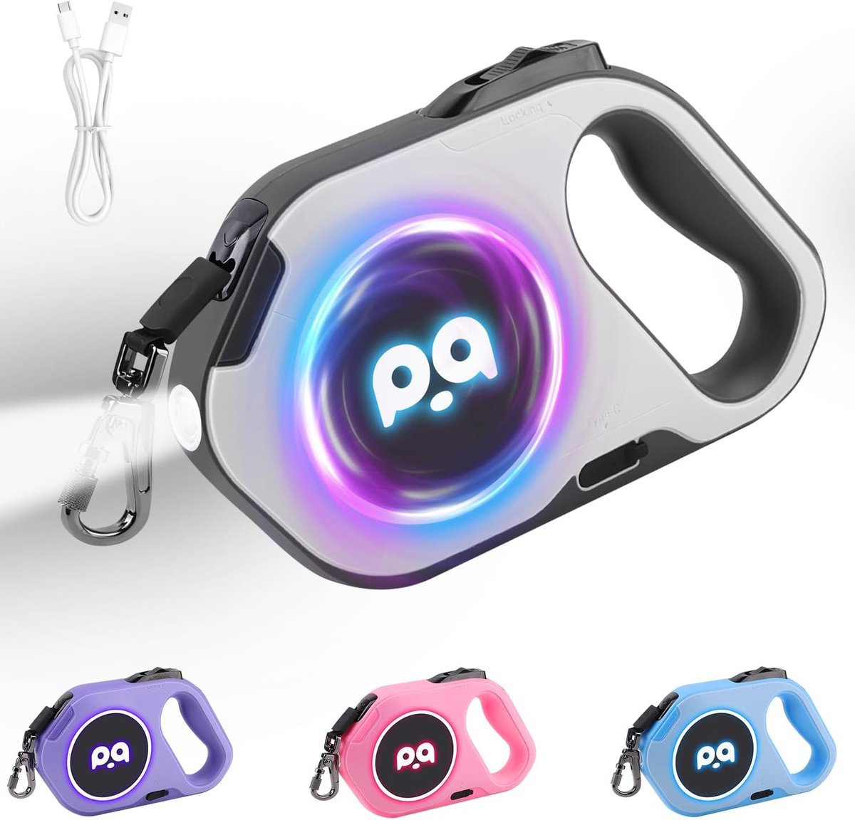 SnelShoppen - Hondenriem 5m Voor Grote en Kleine Honden, Retractable Hondenlijn met LED Verlichting, Ergonomisch en Antislip Handvat, Veiligheid voor