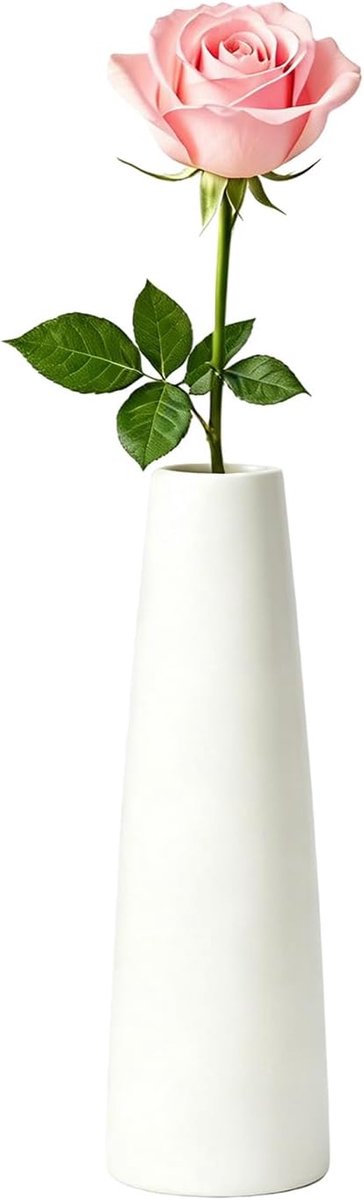 SnelShoppen - Witte Keramische Bloemenvase Hoog Smal Nek Tapered Vaas Decoratieve Bud Vaas voor Enkele Stengel Bloemen Gedroogde Pampas Grassen Thuisd