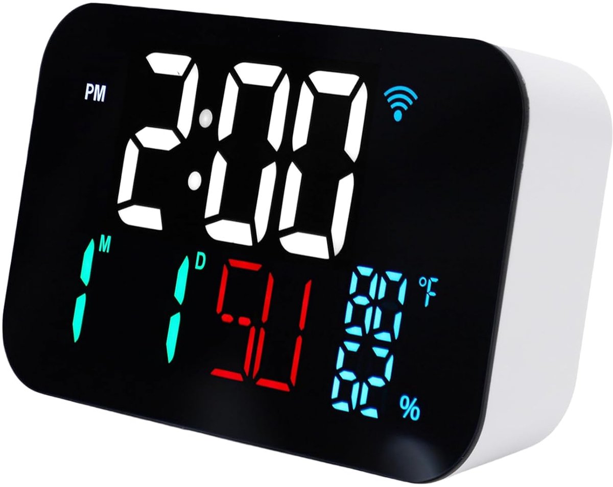 SnelShoppen - WiFi Smart Klok met Thermometer en Hygrometer, Grote LED Display, 120° Kijkhoek, Dimbare Verlichting voor Thuis, Kantoor, Slaapkamer, Se