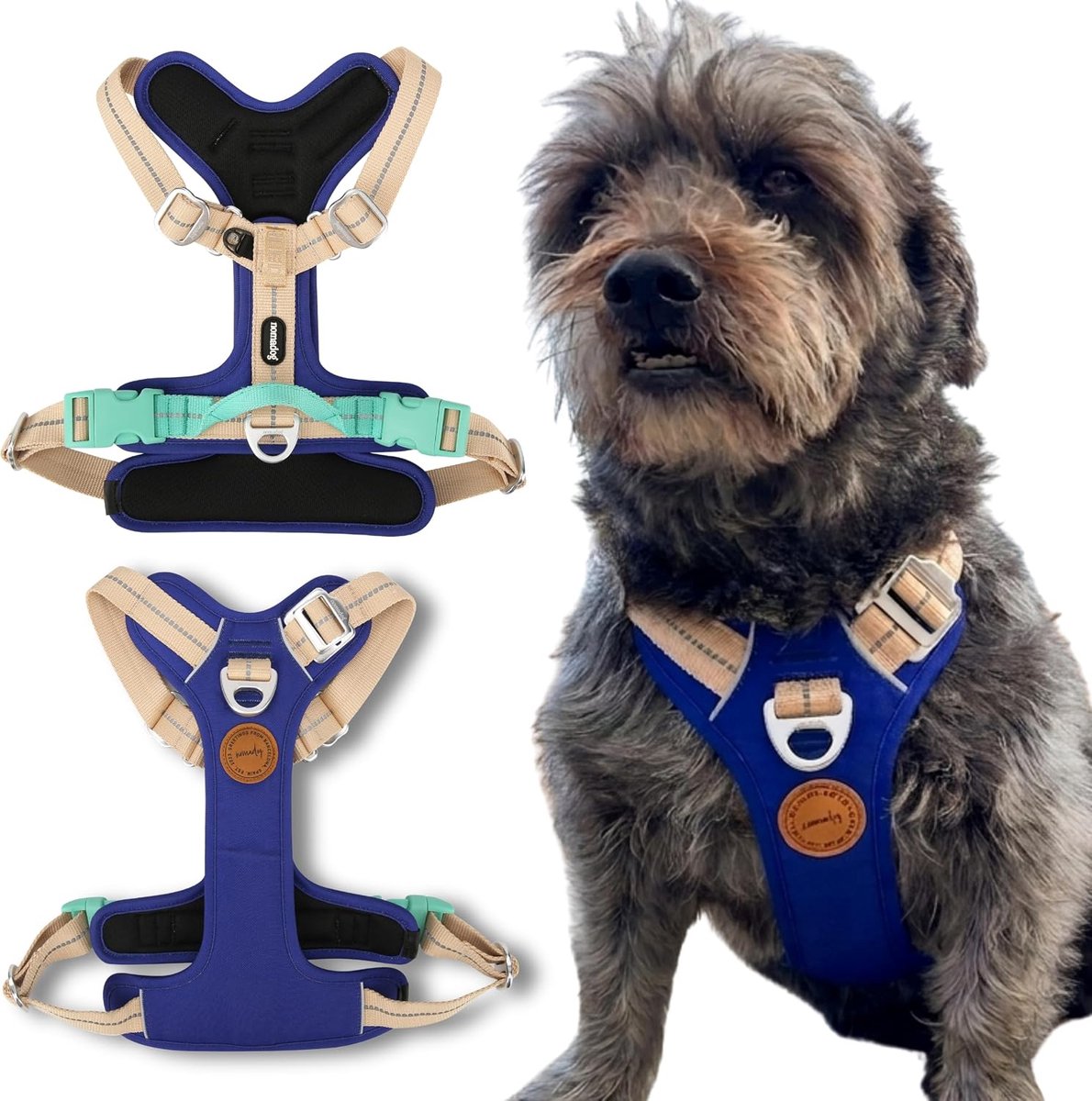 SnelShoppen - Anti-trekharnas voor kleine honden XS - Gevoerd, Verstelbaar, Handgreep, Aluminium Beslag, 3M-reflector, Comfortabel voor Actieve Honden