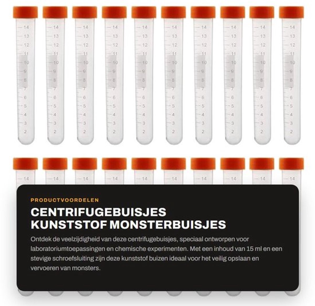 Centrifugebuisjes 15 ml - 20 stuks - Kunststof - Schroefsluiting - Gegradueerde Monsterhouder - Ideaal voor Laboratorium - Monsterbuis
