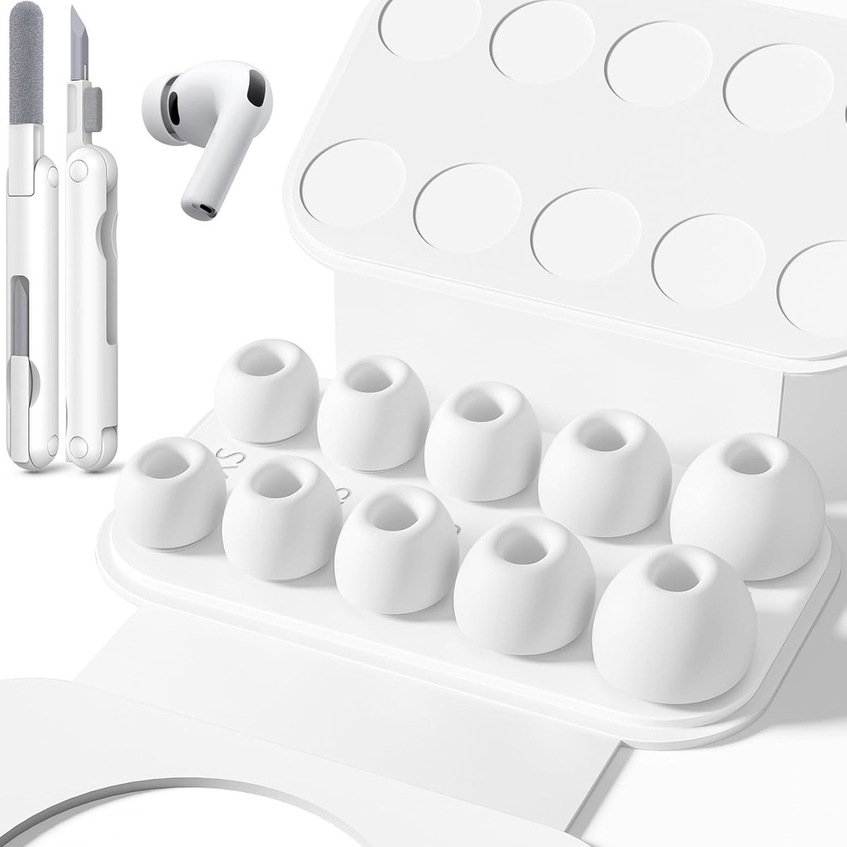 SnelShoppen - 5 Paar Vervangende Oordopjes voor AirPods Pro 3 (2025) - Non-Slip Silicone Earbuds met Schoonmaakset en Opbergtas (XXS/XS/S/M/L)