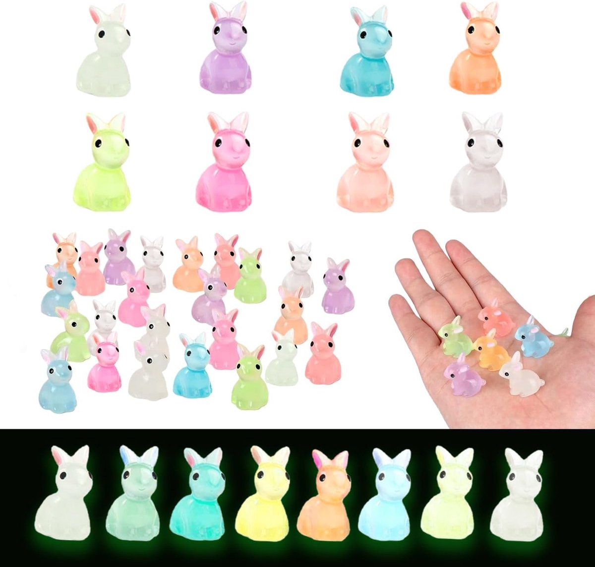 SnelShoppen - 24 Mini Luminous Rabbit Figuren - Kleurvolle Fluorescente Dieren voor DIY Decoratie, Micro Landschap Tuin Decoratie, Bonsai en Aquarium