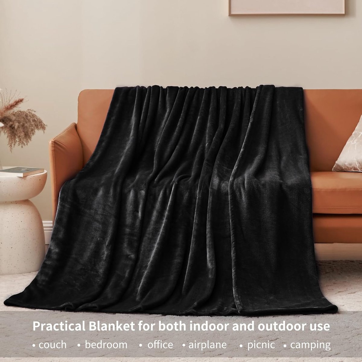 SnelShoppen - Fluffy Fleece Dekentje Zwart 130x150cm - Warme Cosy Sofadecke voor Winter - Zachte Plaid voor Kinderen en Woonkamer - Ideaal voor Bank e