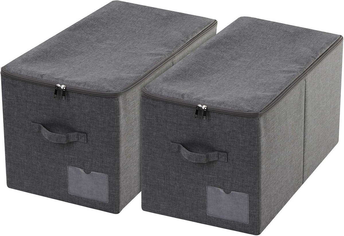 SnelShoppen - Set van 2 Opbergmanden met Deksel, Stevig, Vouwbaar en Wasbaar, Ruimtebesparende Dozen voor Beddengoed, Kleding, Boeken, Fotoalbums, Zwa