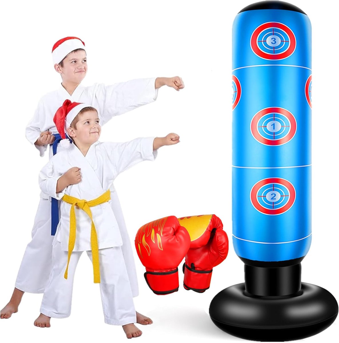SnelShoppen - Opblaasbare Staande Punching Bag voor Kinderen 160 cm met Boxing Gloves, Perfect voor Actieve Spelen, Motorische Ontwikkeling, Voor Jong