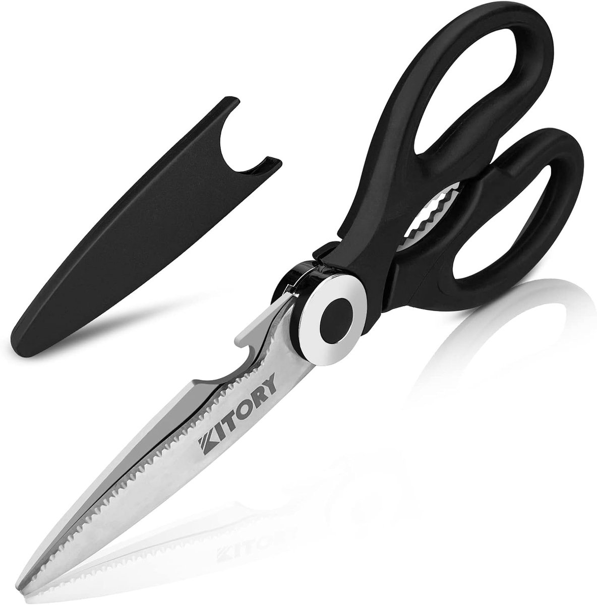 SnelShoppen - Keuken Scharen voor Huishouden, Universele Scharen met Zaag Slijping, 21 cm 3CR13 Roestvrij Staal, Zwart, Veiligheidsdeksel