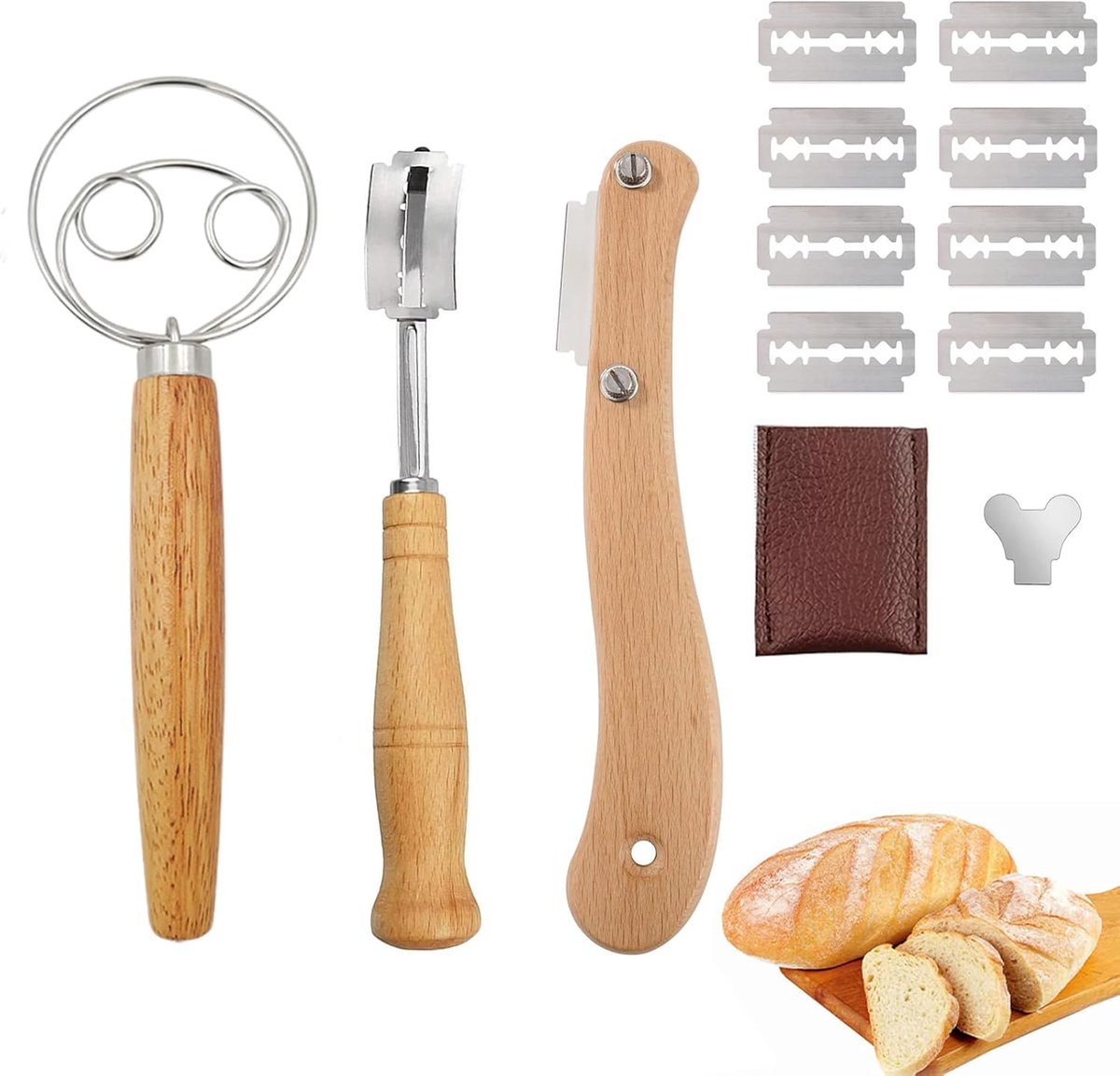 SnelShoppen - Baker's Knife, Deense Deegborstel, Deegmes, Brooddeeg Mixer, Baguette Mes, Deens Deeg Mixer, met 10 Vervangbladen, voor Brooddeeg, Gebak
