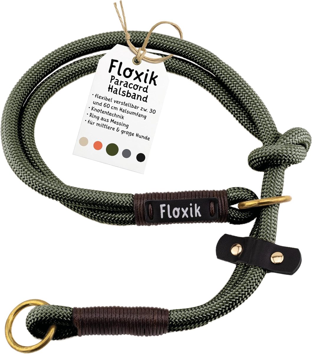 SnelShoppen - Paracord hondenhalsband groen 60 cm - duurzaam, comfortabel, voor middelgrote en grote honden, 11 mm dik, ideaal voor krachtig trekken