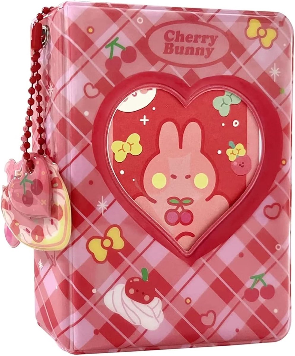 SnelShoppen - Pink Rabbit Kpop Foto Card Folder met Pendant - 40 Compartimenten A5 Mini Foto Album voor Business Cards - Compact en Draagbaar - Roze H