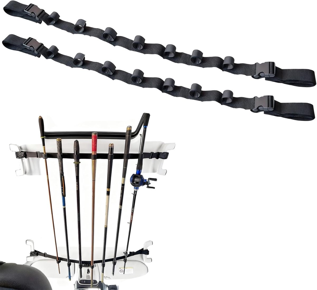 SnelShoppen - Rod Holder 2 Stuks voor 7 Vissershengels - Verstelbare Hengelstandaard met Strap 90cm tot 110cm - Onmisbare Vissaccessoires voor Auto's,