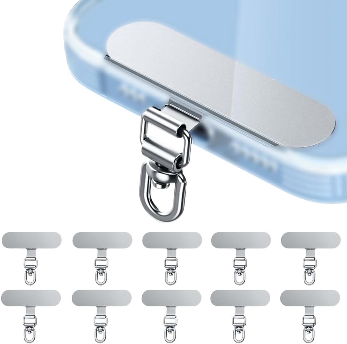 SnelShoppen - Pack van 10 Universele Mobiele Telefoon Ketting Pads - RVS Multifunctionele Mobiele Telefoon met 360° Draaibare Wielen - Duurzaam en Cor