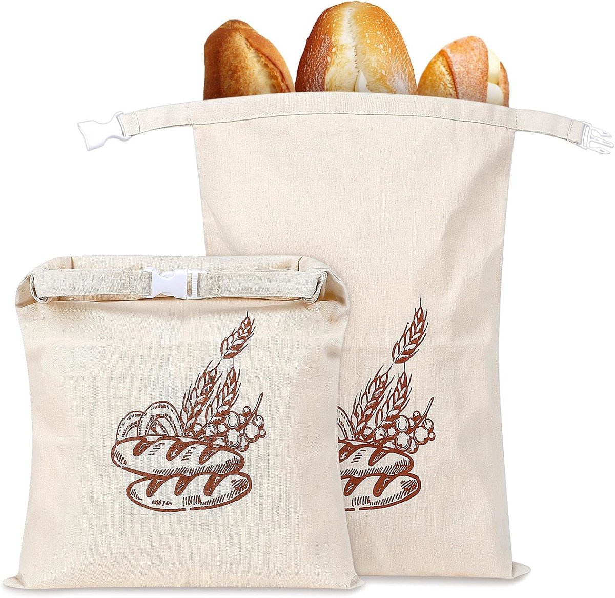 SnelShoppen - Herbruikbare Broodzakken Set van 2 - Beige - 44x32.5cm - Ideaal voor Brood, Sandwiches, Hotdogbroodjes, Bagels en Croissants - Milieuvri