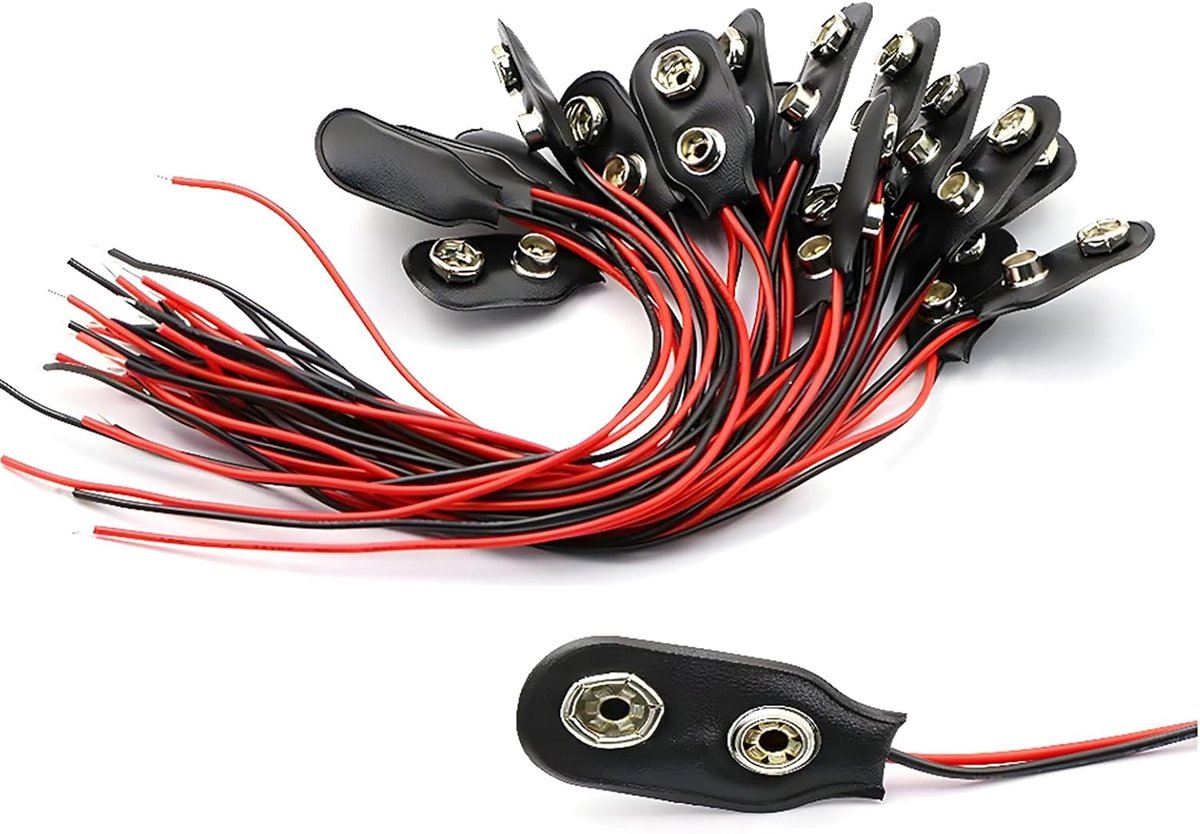 SnelShoppen - 30 Stuks 9V Batterij Clip Verbinding met 15cm Aansluitkabel - I-vormige Zwarte Verbinder voor Hobby, Elektronica en Klussen